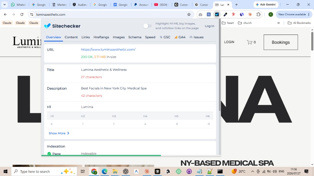Sitechecker overview of luminaaesthetic.com